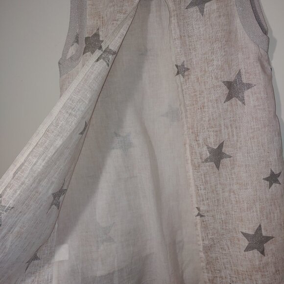 Made in Italy Linen Blend Split Back with Bow Sleeveless Top Silver Cream Size M - Picture 5 of 6